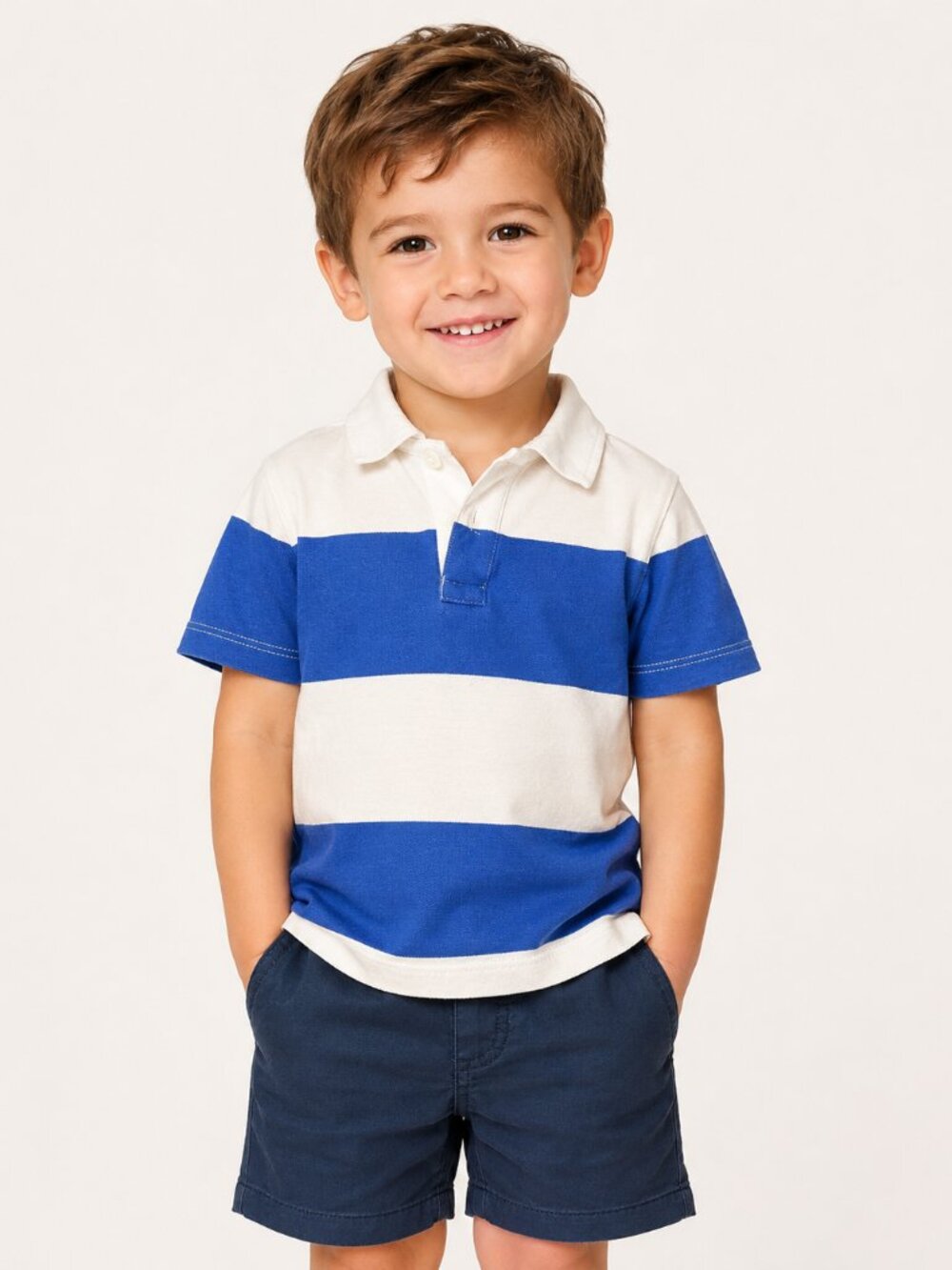 Crewcuts Boys Rugby Polo 2T Blue White Stripe | Preppy Collared Toddler Shirt